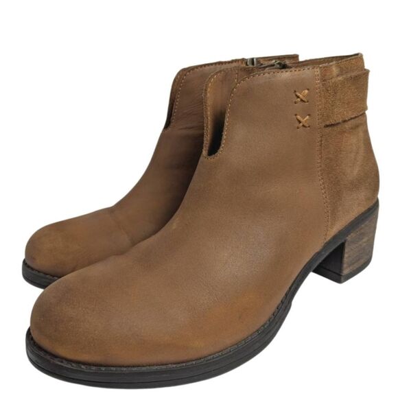 Skechers Waterproof Chesnut Brown Tan Leather Suede Ankle Booties Womens 8 - Picture 1 of 7